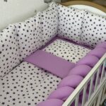 Set Bumper Ljubičaste zvjezdice i Ljubičasta – Ogradica sa tri strane, pletenica, plahta, jastuk, jorgan