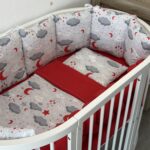Set Bumper Sivi Good Night i Crvena – Ogradica sa tri strane, pletenica, plahta, jastuk, jorgan
