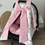 Set podloga i prekrivač za autosjedalicu - Roze medo s balonom