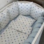 Set Bumper Mala Plava Srca i Svijetlo Plava – Ogradica sa tri strane, pletenica, plahta, jastuk, jorgan