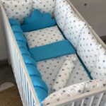 Set Bumper Plava Srca i Plava – Ogradica sa tri strane, pletenica, plahta, jastuk, jorgan