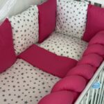 Set Bumper Pink i Sive Zvjezdice - Ogradica sa tri strane, pletenica, plahta, jastuk, jorgan