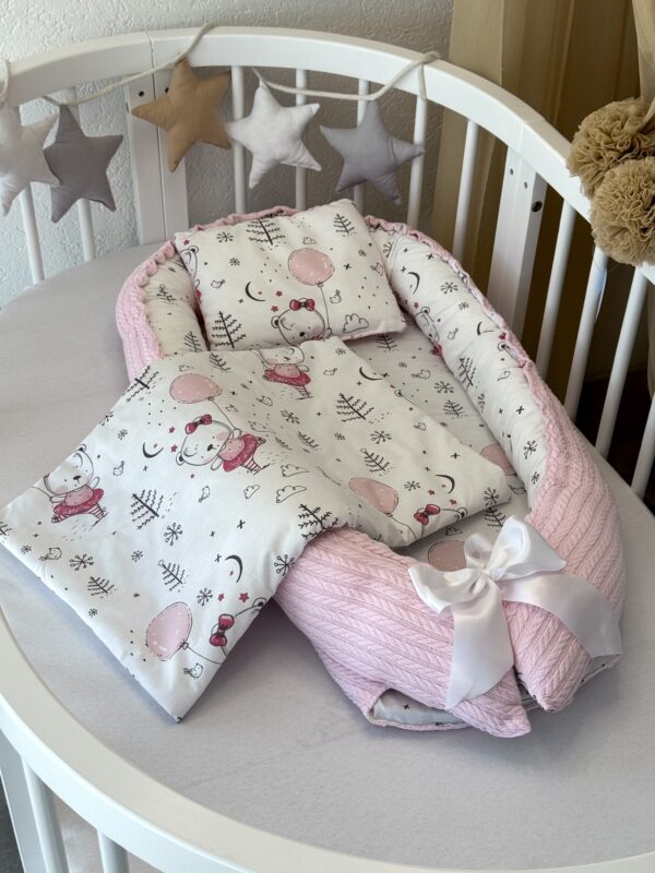 Gnijezdo pletenina s jastukom i jorganom – Roze i Roze medo s Balonom