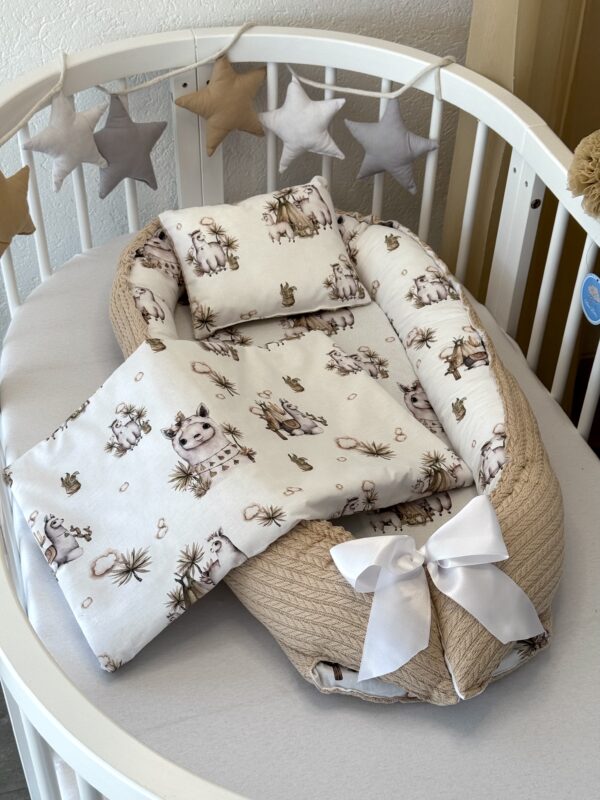 Gnijezdo pletenina s jastukom i jorganom – Bež i Bež Lame