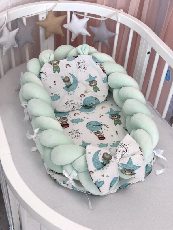 Gnijezdo pletenica Velvet Mint i Tirkiz Balon, s jastukom