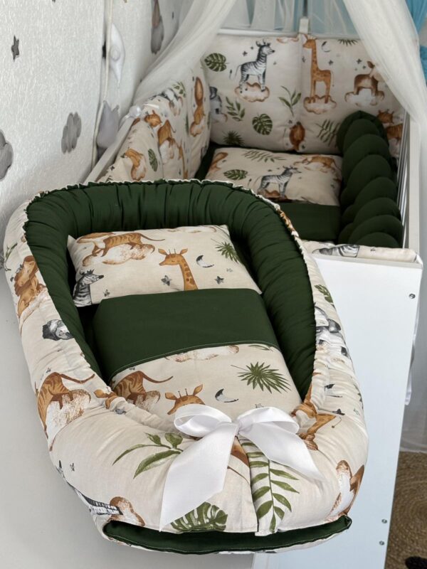 Gnijezdo s jastukom i jorganom - Zelena i Bež Safari