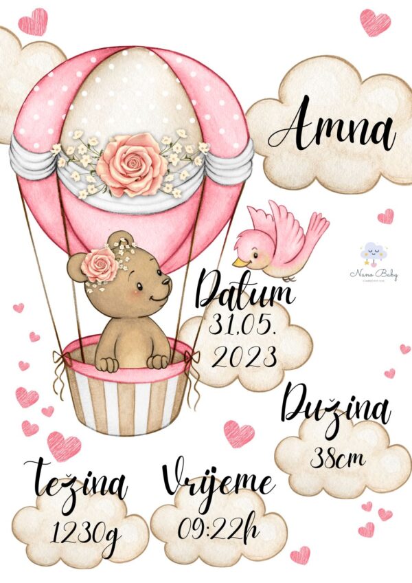 MDF ploča sa podacima rođenja bebe – Model 11