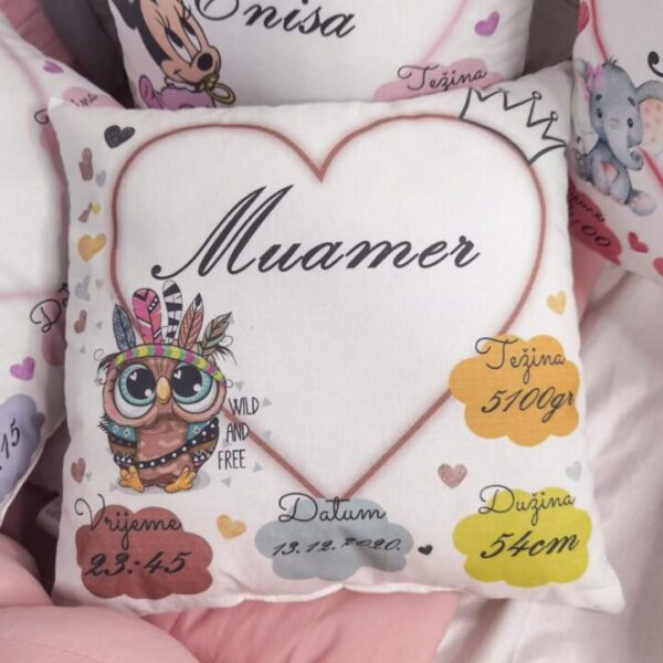 Jastuk s podacima rođenja bebe Sova