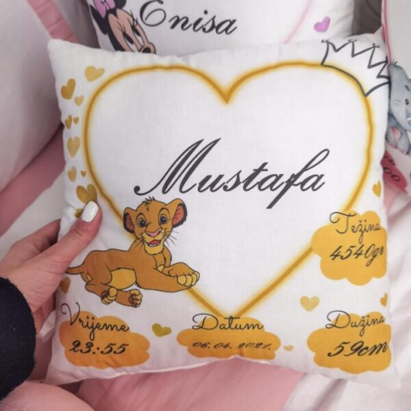Jastuk s podacima rođenja bebe Simba