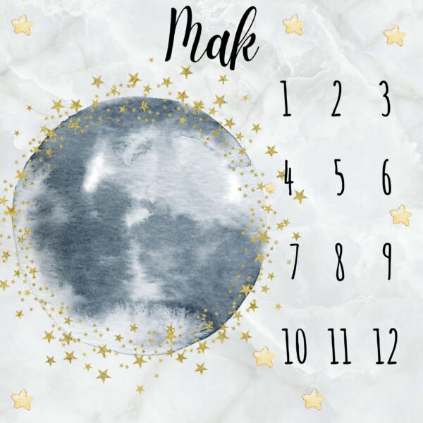 Podloga za mjesečno slikanje beba - Mjesec s zvjezdicama