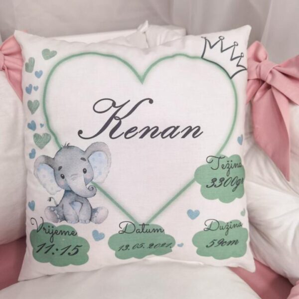 Jastuk s podacima rođenja bebe Zeleni Slon