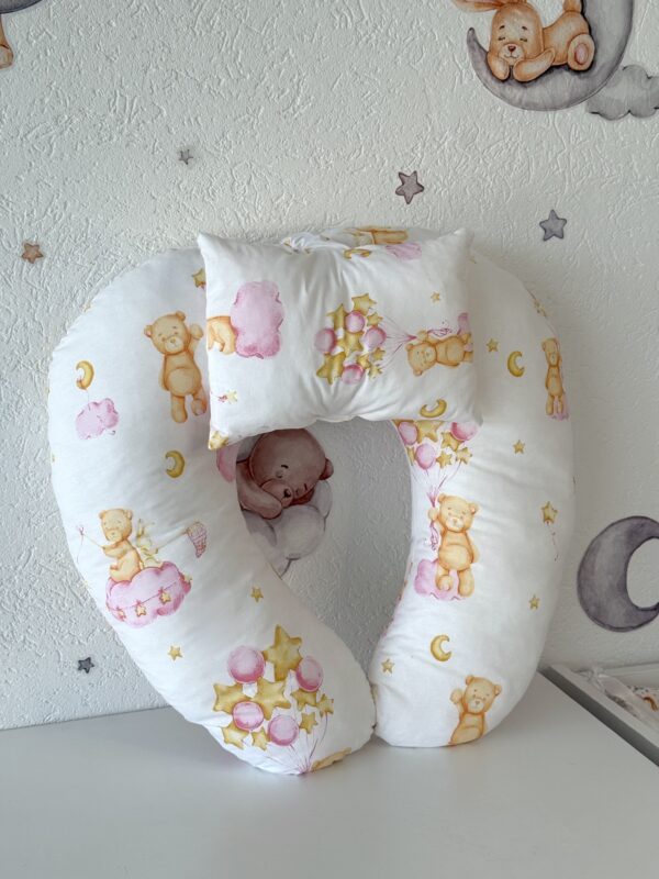 Višenamjenski jastuk za dojenje/hranjenje bebe – Roze Mede