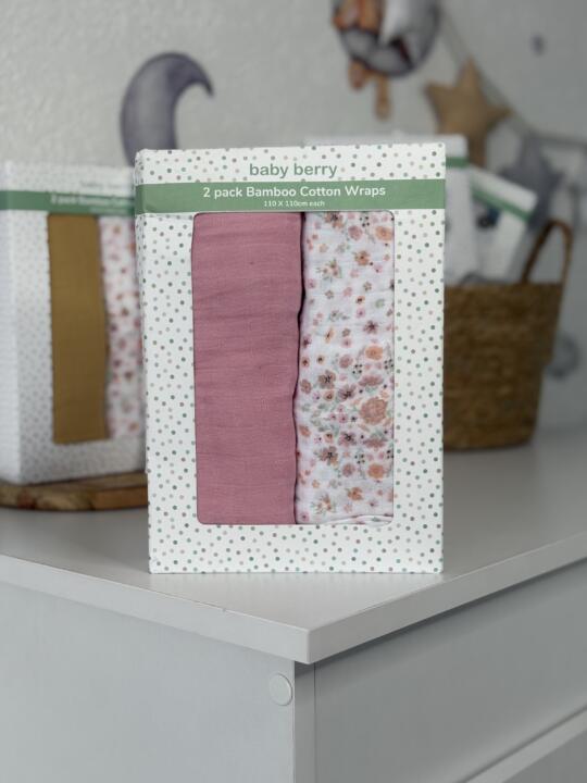 Set Baby Bamboo dvije muslin pelene 110x110cm Baby Berry - Puder roze Cvjetići