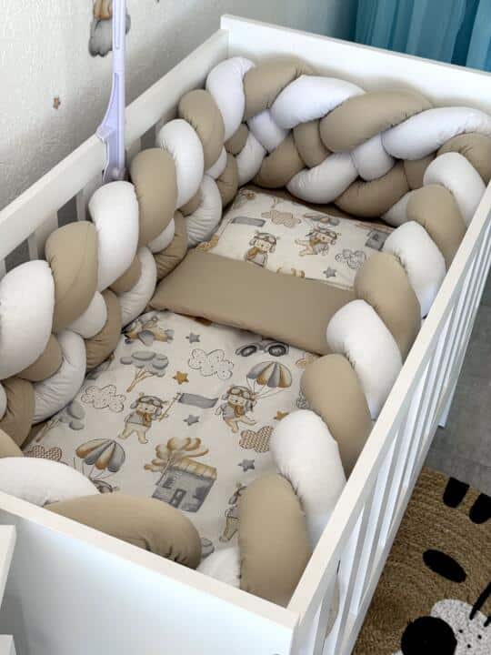 Set PREMIUM Cotton Bež/Bijela i Bež Pilot - Pletenica sa 4 strane, plahta, jastuk i jorgan