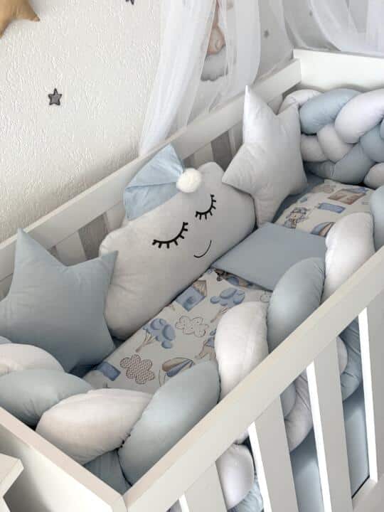 Set Zvonko Plavi Pilot i Plava/Bijela - Pletenica sa 3 strane, oblak, dvije zvijezde, plahta, jastuk i jorgan