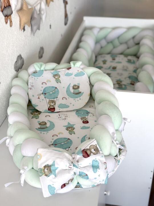 Gnijezdo Velvet pletenica - Bijela/Mint i Tirkiz Balon