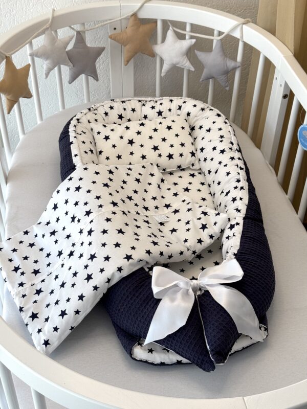 Gnijezdo Waffle s jastukom i jorganom – Tamno plava i Zvjezdice