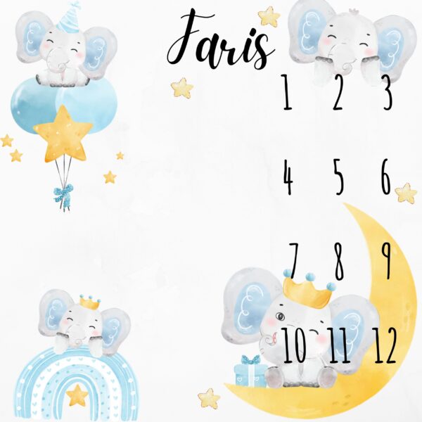 Podloga za mjesečno slikanje beba - Plavi slon
