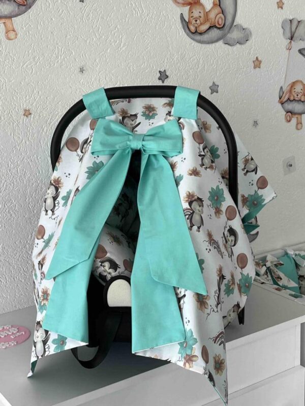 Set podloga i prekrivač za autosjedalicu - Tirkiz Pingvini