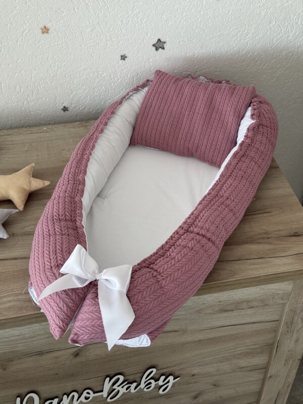 Gnijezdo Pletenina s jastukom - Puder roze i Bijela